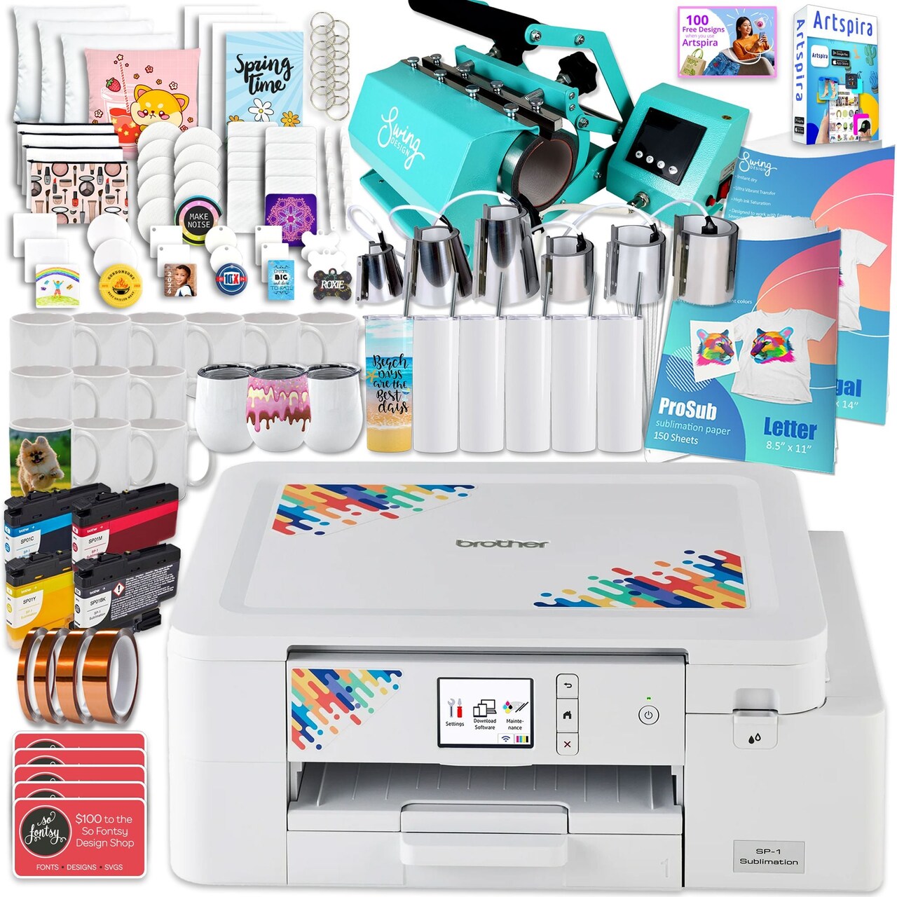 Brother SP-1 Sublimation Printer with 7-in-1 Tumbler Heat Press Bundle